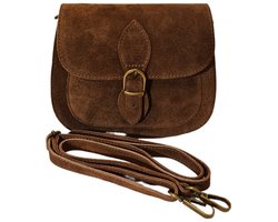 Made in Italy-Schoudertas-Crossbody-Suède-Echt Leer-Klep-stevig leer-21cmx18cmx5cm-Bruin