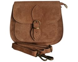 Made in Italy-Schoudertas-Crossbody-Suède-Echt Leer-Klep-stevig leer-21cmx18cmx5cm-Cognac