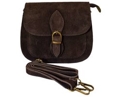 Made in Italy-Schoudertas-Crossbody-Suède-Echt Leer-Klep-stevig leer-21cmx18cmx5cm-Donker bruin