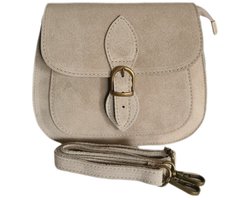 Made in Italy-Schoudertas-Crossbody-Suède-Echt Leer-Klep-stevig leer-21cmx18cmx5cm-Licht taupe