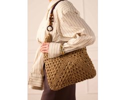 Manfield - Beige raffia schoudertas