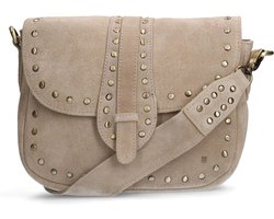 Manfield - Beige suède schoudertas met gouden studs