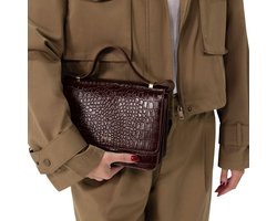 Manfield - Bordeaux rode lakleren croco schoudertas