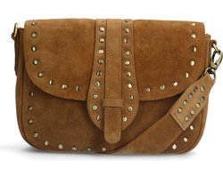 Manfield - Cognac suède schoudertas met gouden studs