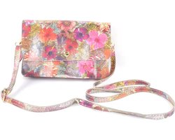 Metallic - Dames Lederen Schoudertas - Made in Italië - Leer tas - Bloemen tas
