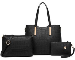Miss Lulu Handtas | Portemonnee Dames | Schoudertas - Crocodile Kunstleer - Zwart (6648CROC)