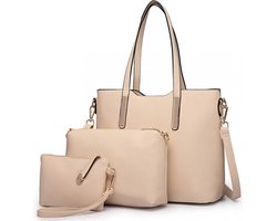 Miss Lulu Handtas|Schoudertas | Portemonnee - Damestas 3-delige Set Schoudertas, Handtas en Portemonnee - Stijlvol - Kunstleer - Grote Capaciteit - Beige (LT6648 BG)