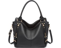 Miss Lulu Schoudertas - Grote Zachtleren Slouchy Hobo Handtas - Zwart (E6713 BK)