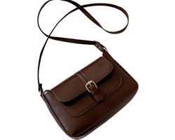 Modieuze Crossbody Tas met Riemdetail - Minimalistische Schoudertas - Ideaal voor Kantoor, Studie en Vrije Tijd - Donker Bruin