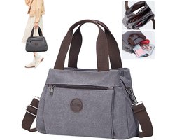 OKWISH Schoudertas - Dames - Crossbody Tas - Handtas - Lichtgewicht Tas - Met Verstelbare Schoudergordel - Canvas + Polyester - 20L - Grijs