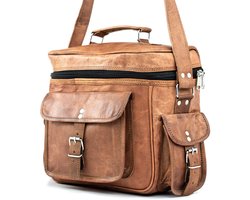 OnceDoce® Schoudertas Echt Leer Werktas Fototas Picknicktas 35x25x15cm Urban Chique ‘Alba’ model 0189