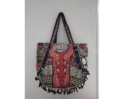 Patchwork Unieke-Schoudertas- Strandtas- India Hippie Tas-Ibiza style- Cadeau voor Haar- Zwart