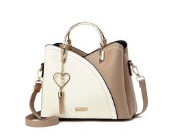 PolkaHome® Luxe Dames Tas – Tassen met rits – Schoudertas – Handtas – Werktas – Shopper – Tote Bag – Crossbody Tas – PU Lederen Kleine Handtas met Verstelbare Schouderriem en Meerdere Vakken (Wit Met Kaki)