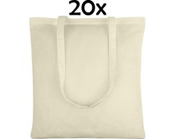 PrimeAmbition Katoenen Tas - Naturel – 42x38cm - 20 Stuks – Tote Bag – Canvas Tas –Shopper – Boodschappentas - Draagtas – Schoudertas