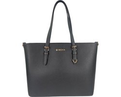 Qischa® - Grote schoudertas/Tas Dames - Saffiano - Extra hoog - geschikt voor A4 mappen/laptop - Ideaal te gebruiken voor school of werk - zwart met gouden hardware