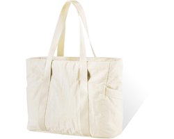 QTTVBTNA - Dames Schoudertas / Handtas - Nylon Tote Bag - Dames Reistas Met Rits - Lichtgewicht & Ruim - Voor Werk Reizen Sport - Crème - 1 stuk