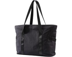 QTTVBTNA - Dames Schoudertas / Handtas - Nylon Tote Bag - Dames Reistas Met Rits - Lichtgewicht & Ruim - Voor Werk Reizen Sport - Zwart - 1 stuk