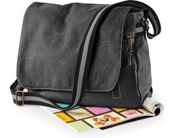 Quadra Schoudertas - zwart - 14 liter - 40x30x12 cm - documententas - vintage look