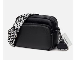 Rainbecom - Dames Schoudertas Zwart - Crossbody Tas PU Leer – Verstelbare Brede Schouderband – Meerdere Vakken – Schoudertas Lichtgewicht & Stijlvol – 22x15x8 cm - Modieuze Damestas