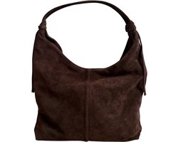 Rasac - Dames Tas - Handtas - Schoudertas - Tote Bag - Crossbody Tas - Donkerbruine Suède Schoudertas
