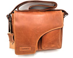 REDRUBI – UM /6/ 1189 - Met RFID protected echt lederen - schoudertas –crossbodytas- stevig - chique - uitstraling - vintage leder- bruin /cognac