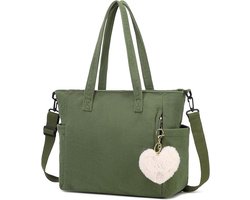 Ribfluweel Tassen - Dames Schoudertassen - Grote Winkeltassen - Handtassen - Geschikt Voor Werk - Kantoor - Reizen - Winkelen - School En Meer - Olijfgroen