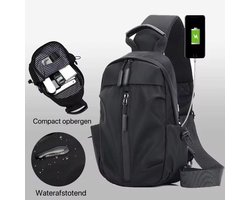 SAF Crossbody bag - Crossbody tas - Slingbag met USB - Schoudertas - Waterdicht - Crossbody Tas voor Dagelijks Gebruik, Wandelen, Reizen & Festivals - Kleine mannen tas voor telefoon