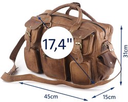Schoudertas “Cadiz” Messengertas – Laptoptas 17,4 inch - Echt Leer - Unisex Urban Vintage - Boekentas - Handgemaakt - A4 formaat – model 022