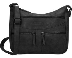 Schoudertas - Crossbodytas - tassen - tassen dames - tassen kopen - tassen hengsel - tassen Zwart - Zwart - Dames tas - handtas - handtassen - handtas dames - handtassen dames - handtas Zwart - Zwart - Omhang Schoudertas Ritsvakjes Trendy Tas