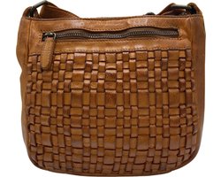 Schoudertas - Dames - Cognac - Echt Leer - Gevlochten leer - Arrigo