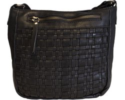 Schoudertas - Dames Tassen - Schoudertassen Vrouwen - Zwart Leer - Gevlochten Leer - Arrigo