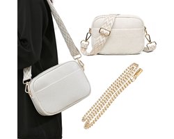 Schoudertas - Telefoontasje - Heuptas dames - Trendy Damestas – Bag strap – Crossbody tas - Stoffen schouderband/metalen schouderband – Crossbodytas - Wit - LOUZIR