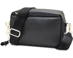 Schoudertasje dames zwart klein met glans structuur - Sophie Siero® VI schoudertassen - Crossbodytas voor vakantie of op reis in kunstleer- Damestas met schouderband zwarte kleur - Klein trendy schoudertas klein meisje