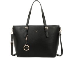 Selma & Co® Dames Shopper Zwart – Grote Handtas & Schoudertas – Werktas / Schooltas – Geschikt voor A4 – Luxe Lederlook – Zwart