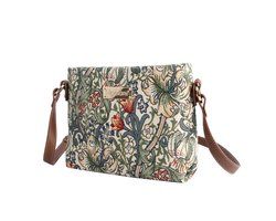 Signare - Schoudertas - Luxe gobelinstof - Gouden Lelie - Golden Lily - Bloemen - Groen