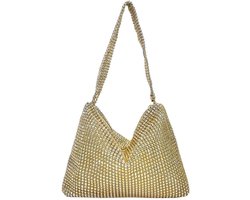 Strass schoudertas - Handtas - Eenvoudig en stijlvol - Avondtasje onder de arm - Goud