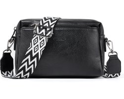 TAN.TOMI - Crossbody Tas - Dames Klein Schoudertasje - 4 vakken - Tassenriem Zwart/Wit - Zwart