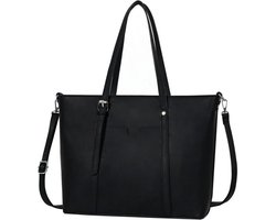 TAN.TOMI Dames Handtassen, Dames Tas Shopper met rits - Schoudertas - Werktas - Schooltas - Zwart