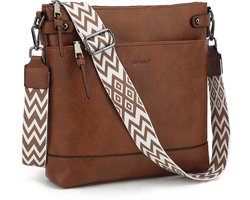 TAN.TOMI Dames Schoudertas – Crossbodytas Middelgroot met Brede Verstelbare & Afneembare Band - Bruin