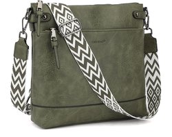 TAN.TOMI Dames Schoudertas – Crossbodytas Middelgroot met Brede Verstelbare & Afneembare Band - Donkergroen