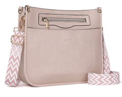 TAN.TOMI Dames Schoudertas – Middelgrote Crossbodytas / Multi Pochette Handtas met Verstelbare Brede Schouderriem - Roze