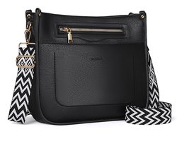 TAN.TOMI Dames Schoudertas – Middelgrote Crossbodytas / Multi Pochette Handtas met Verstelbare Brede Schouderriem - Zwart