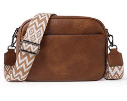 TAN.TOMI Dames Schoudertas – Trendy Damestas – Bag Strap – Kleine Schoudertas met Ritssluiting – Crossbody Tas - Tassenriem - Bruin