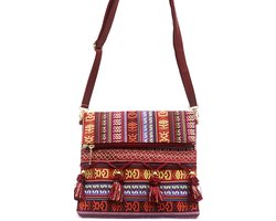 Tas Dames - Gevlochten - Kwastjes - 25x24x3 cm - Rood - Hippie Kostuum