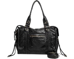 Tas Dames - Tote Bag Dames - Vintage Shopper Tas - Grote Capaciteit Handtas - Y2K Schoudertas - PU Leren Look Tas - Alledaagse Tas - Werk & Vrije tijd - Zwart