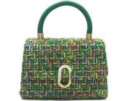Tas met Stofdetail - groen - 21x16x8cm - dames - casual - trendy - hip - cadeau