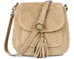 Taupe Suède Schoudertas Tassle - Taupe - Suède - Italiaans Leder - Boho Schoudertassen