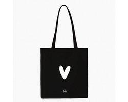 Tote bag - Katoenen tas - hartje - zwart wit - leuk - mooi - handig - cadeau - gift - werktas - tas - boodschappen