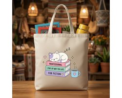 Tote Bag Professional Stay up way - Books First Always - Cozy Reading - Cute Boeken Design - Boekenliefhebber - Lezen - Cadeau voor Lezer