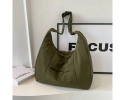 Trendy Soft Cloth Dames Schoudertas 2025 - Grote Handtas/Shopper - Groen - Casual & Stijlvol - Voor School, Werk en Vrije Tijd